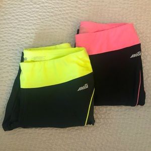Avia athletic leggings blk/pink/yllw Med. 2 pairs